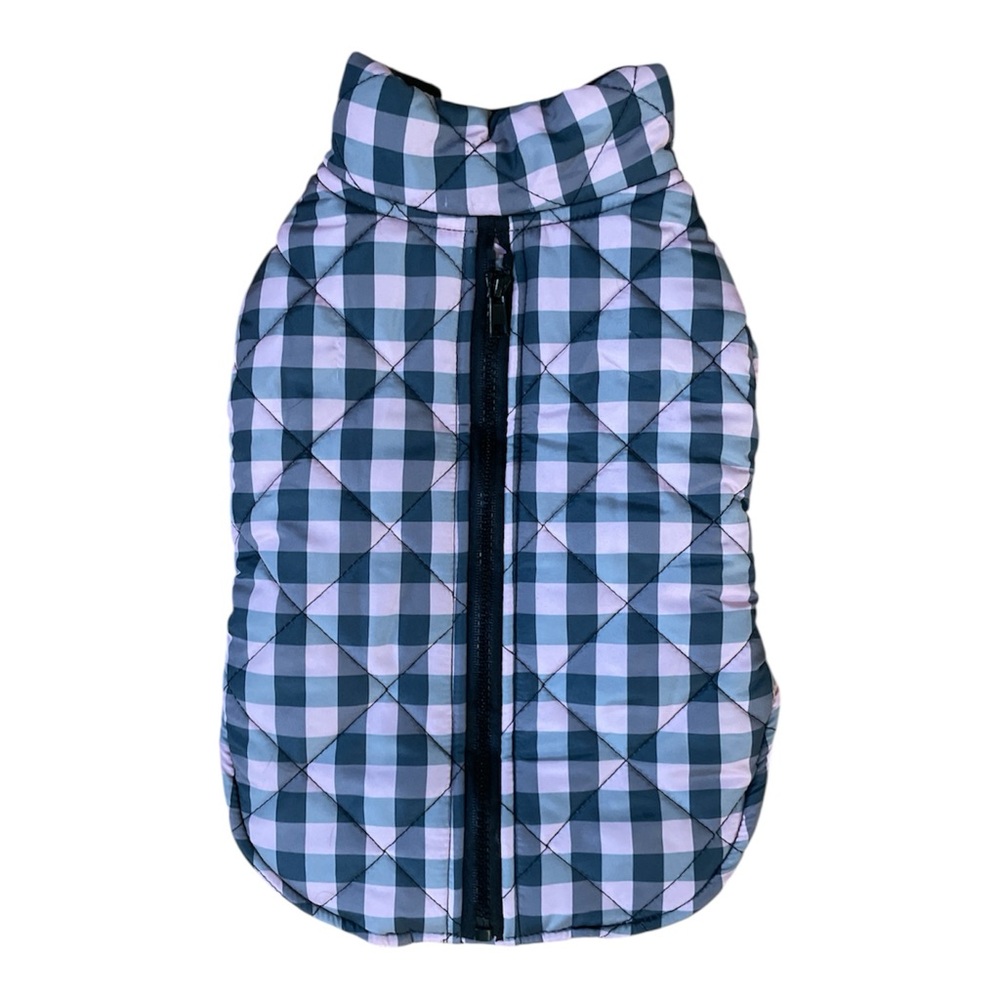 The Humane Society Pink Zip Puffer Plaid Gingham Quilted Pet Vest Size Small